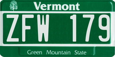 VT license plate ZFW179