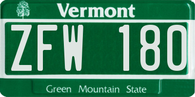 VT license plate ZFW180