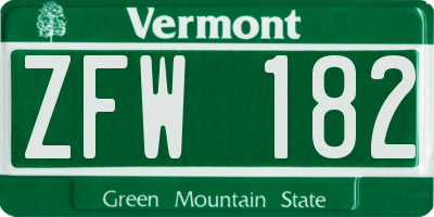 VT license plate ZFW182