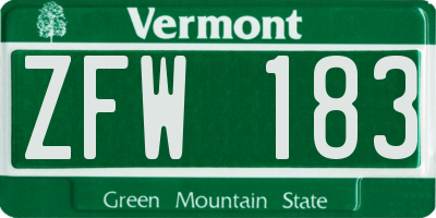 VT license plate ZFW183