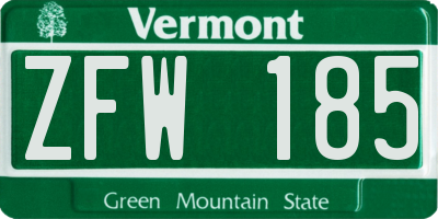 VT license plate ZFW185