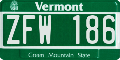 VT license plate ZFW186