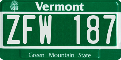 VT license plate ZFW187