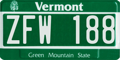 VT license plate ZFW188