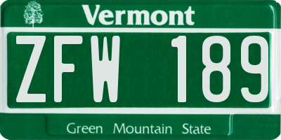 VT license plate ZFW189