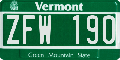 VT license plate ZFW190