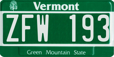 VT license plate ZFW193