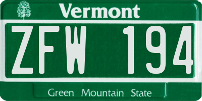 VT license plate ZFW194