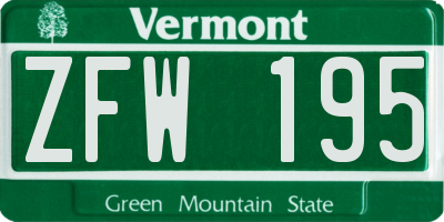 VT license plate ZFW195