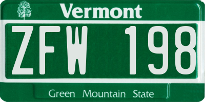 VT license plate ZFW198