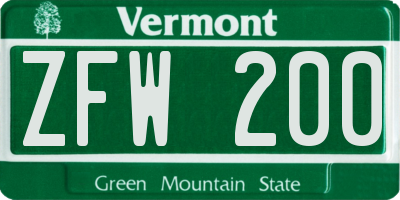 VT license plate ZFW200