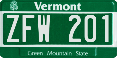 VT license plate ZFW201