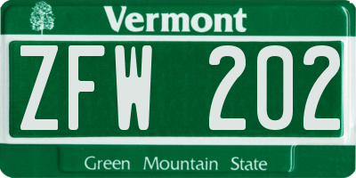 VT license plate ZFW202