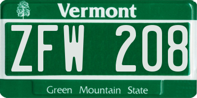 VT license plate ZFW208