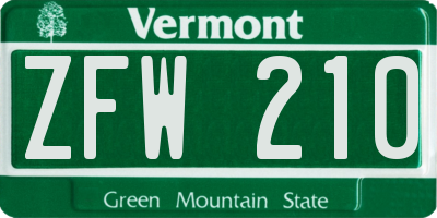 VT license plate ZFW210