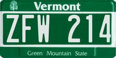 VT license plate ZFW214