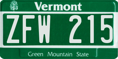 VT license plate ZFW215