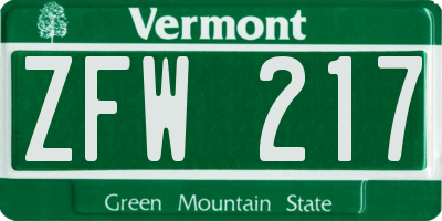 VT license plate ZFW217