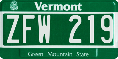 VT license plate ZFW219