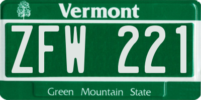 VT license plate ZFW221