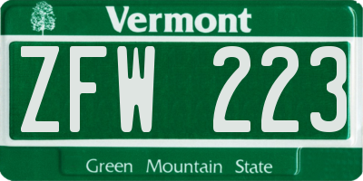VT license plate ZFW223