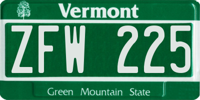 VT license plate ZFW225