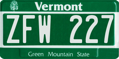 VT license plate ZFW227