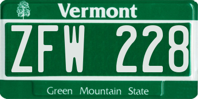 VT license plate ZFW228