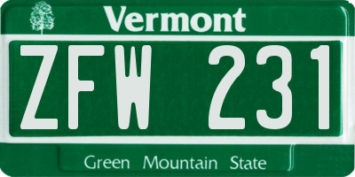 VT license plate ZFW231