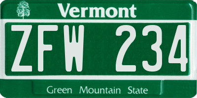 VT license plate ZFW234