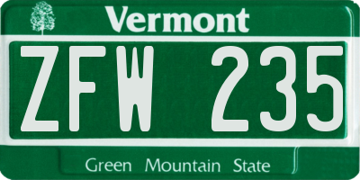 VT license plate ZFW235