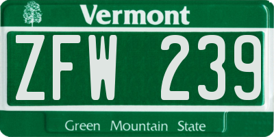 VT license plate ZFW239