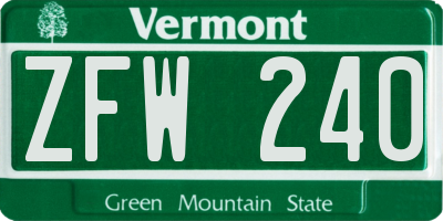 VT license plate ZFW240