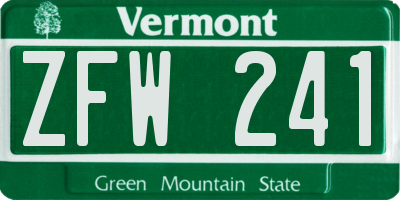 VT license plate ZFW241