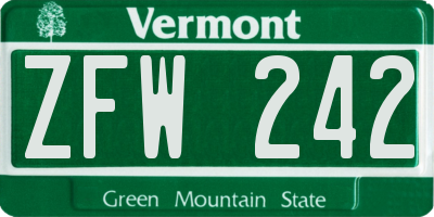 VT license plate ZFW242