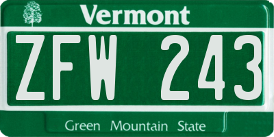 VT license plate ZFW243