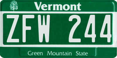 VT license plate ZFW244
