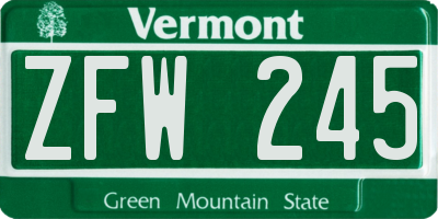 VT license plate ZFW245