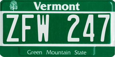 VT license plate ZFW247