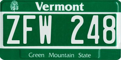 VT license plate ZFW248