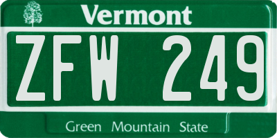 VT license plate ZFW249