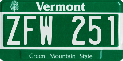 VT license plate ZFW251