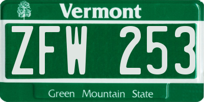 VT license plate ZFW253