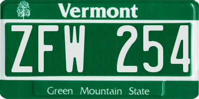VT license plate ZFW254