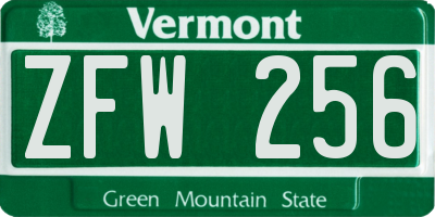 VT license plate ZFW256