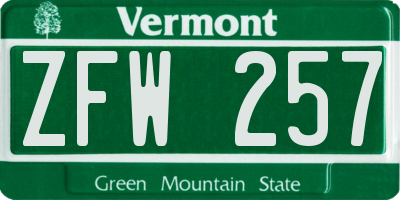 VT license plate ZFW257