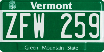 VT license plate ZFW259