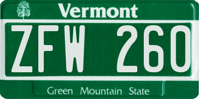 VT license plate ZFW260