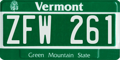 VT license plate ZFW261