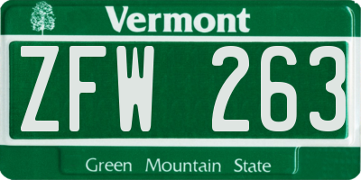 VT license plate ZFW263